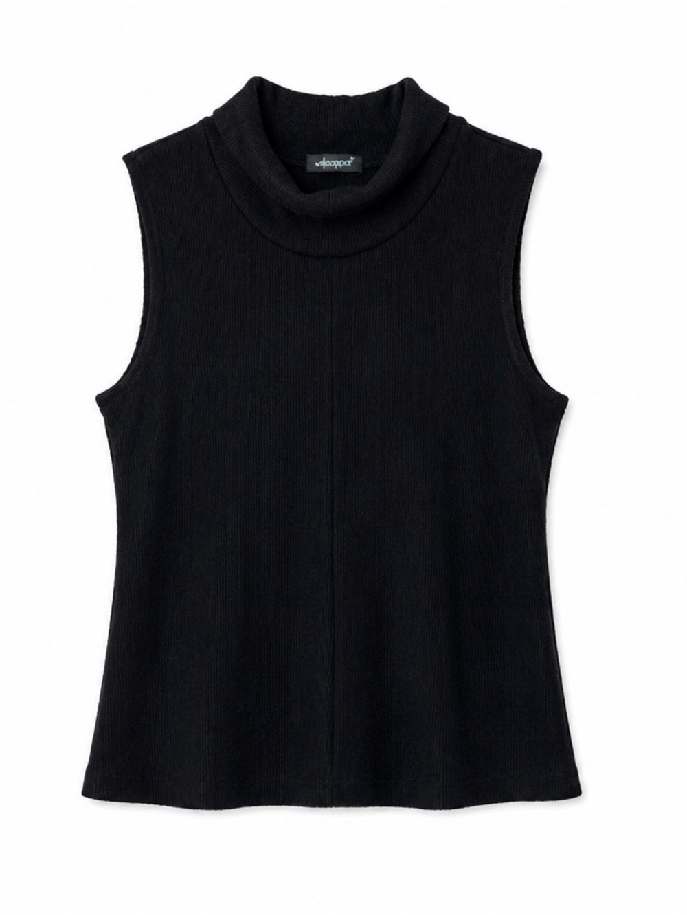 Wallpapher‎ Black Ribbed Sleeveless Turtleneck Knit Top XL Made in USA
